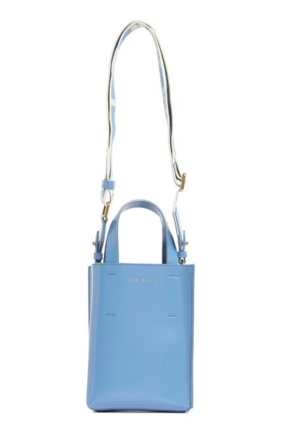 Marni Mini Museo Leather Tote In Blue