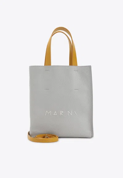 Marni Grey And Blue China Soft Grained Calf Leather Mini Handbag In White