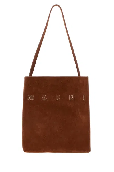 Marni Mini Museo Suede Small Shoulder Handbag In Brown