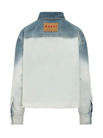 Marni Mini Shirt With Tasche Applicate And Ombre Effects In Antique White