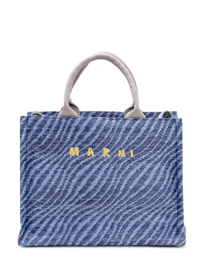 Marni Mini Shopping Basket Tote In Blue