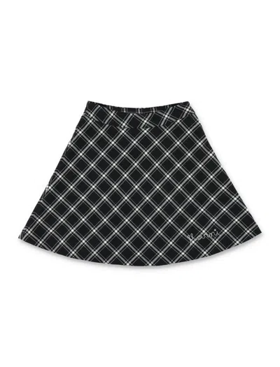 Marni Kids' Check-pattern Embroidered-logo A-line Skirt In Black