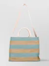 Marni Mini Striped Tote Bag In Cyan