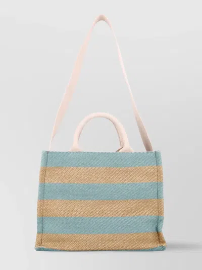 Marni Mini Striped Tote Bag In Cyan