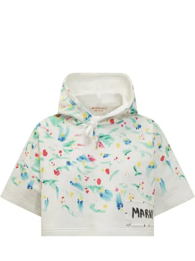 Marni Mini Sweatshirt With Floral Accents In Natural White
