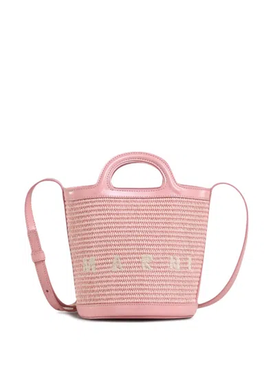 Marni Tropicalia Micro Bag In Leather And Raffia In Pink