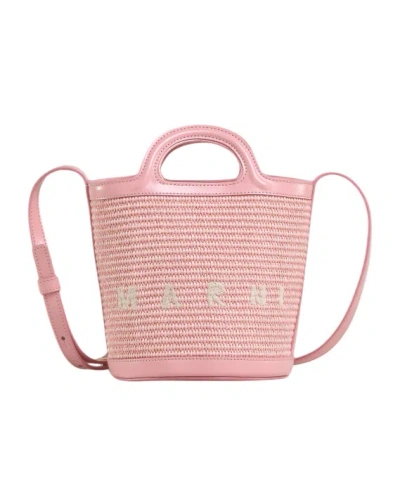 Marni Mini Tropicalia Woven Bucket Bag In Pink
