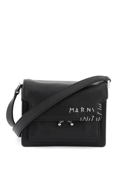 Marni Mini Trunk Logo Embroidered Shoulder Bag In Black