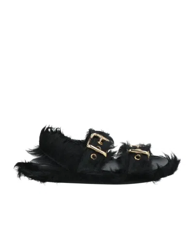 Marni Minimalist Leather Slingback Sandals In Black
