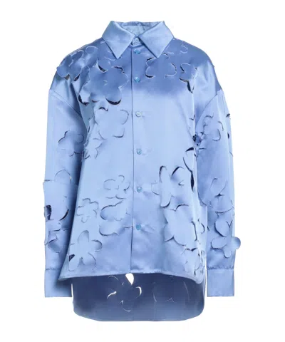 Marni Minimalist Satin Shirt In Blue