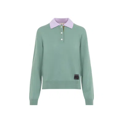 Marni Polo Neck Sweater Long Sleeve Contrast Collar In Green