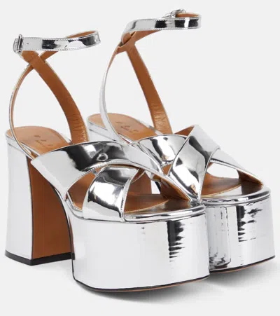 Marni Mirrored Leather Platform Sandals In Silver