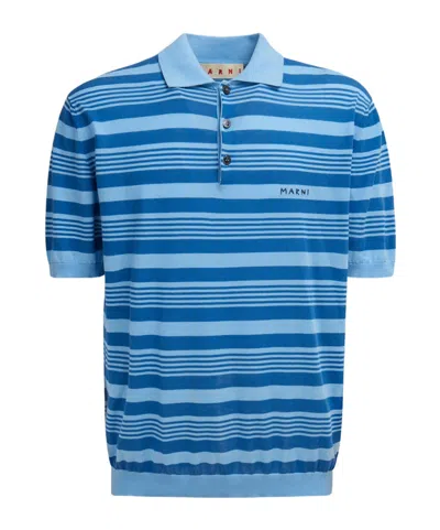 Marni Mixed Stripe Polo Shirt In Blue