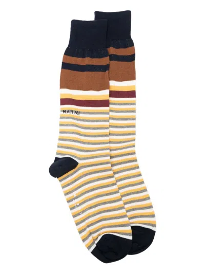 Marni Mixed Stripes Cotton Socks In Neutral