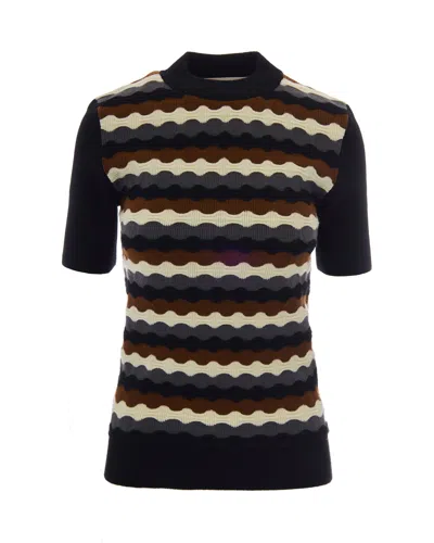 Marni Short-sleeved Wave Knit Top With 3d Texture In Blue
