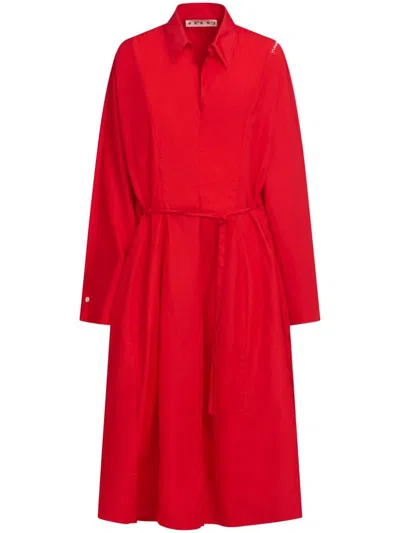 MARNI MARNI ML RED LONG DRESS V NECK BELT