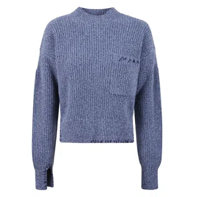 Marni Mock-neck Wool Sweater In Blue