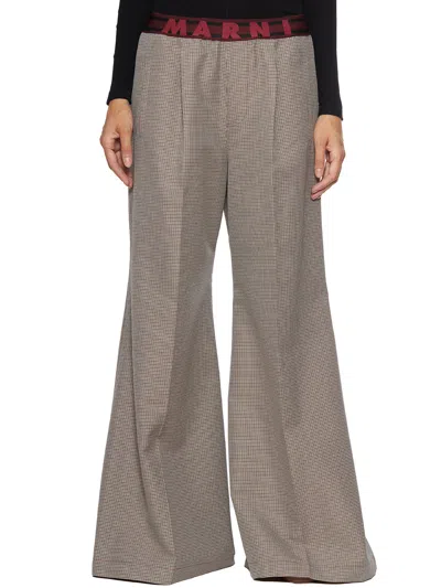 Marni Modern Grey Trousers With Logo Waistband And Flared Legs For Women
