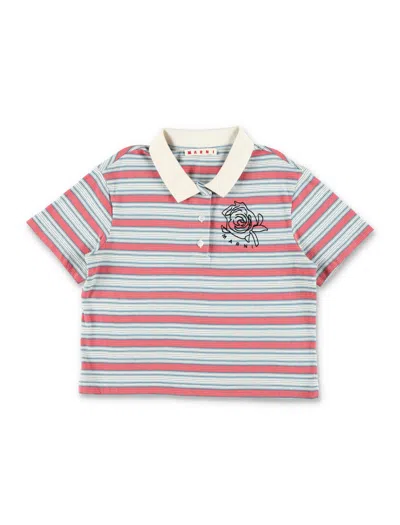 Marni Modern Striped Polo For Girls In Grey