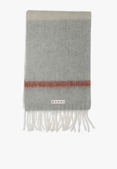 Marni Mohair-blend Ribbed Scarf In Gray