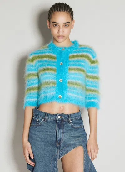 Marni Mohair-blend Striped Cardigan In Blue