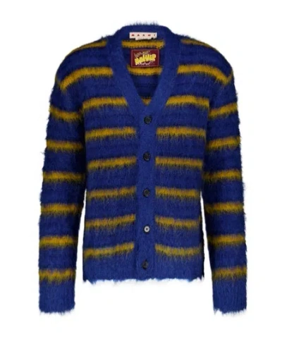Marni Mohair-blend Striped Cardigan In Blue