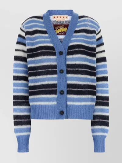 MARNI MOHAIR BLEND STRIPED V-NECK CARDIGAN