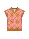Marni Brown Mohair Argyle Vest With Floating Threads In Beige