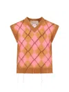 Marni Brown Mohair Argyle Vest With Floating Threads In Beige