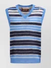 Marni Mens Striped-print V-neck Relaxed-fit Wool-blend Vest Blue Lilac