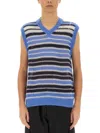 Marni Mens Striped-print V-neck Relaxed-fit Wool-blend Vest Blue Lilac In Multicolour