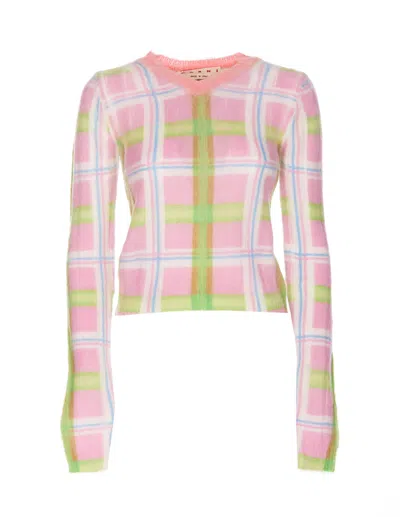 MARNI MOHAIR BRUSHED CHECKED SWEATER