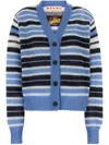 Marni Mohair Blend Striped V-neck Cardigan In Blue