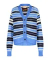Marni Mohair Blend Striped V-neck Cardigan In Blue
