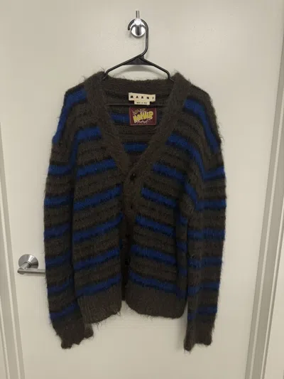Pre-owned Marni Mohair Cardigan Grey/blue In Gray