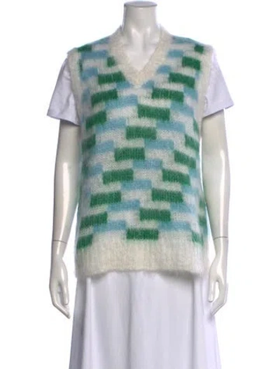Pre-owned Marni Mohair Colorblock Pattern Sweater In Green