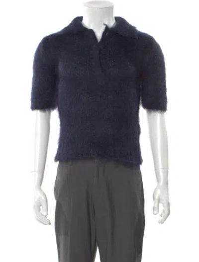 Pre-owned Marni Mohair Mock Neck Polo Sweater W/ Tags In Blue