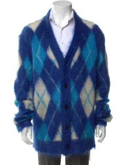 Pre-owned Marni Mohair Plaid Print Cardigan In Blue