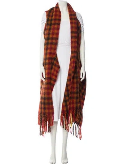 Pre-owned Marni Mohair Plaid Print Scarf W/ Tags In Orange