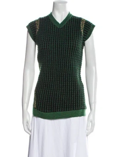 Pre-owned Marni Mohair Plaid Print Sweater In Green