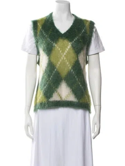 Pre-owned Marni Mohair Plaid Print Sweater In Green