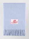 Marni Brushed Texture Light Blue Scarf With Fringed Edges