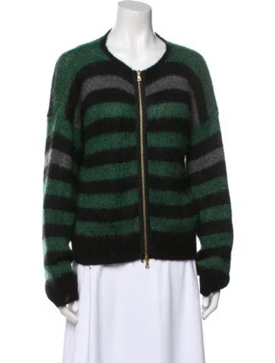 Pre-owned Marni Mohair Striped Fur Jacket In Green