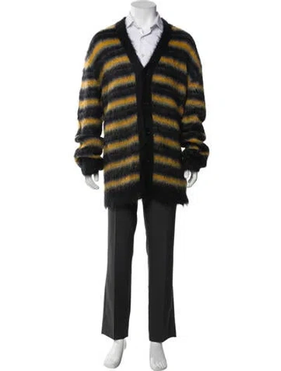 Pre-owned Marni Mohair Striped Overcoat In Black
