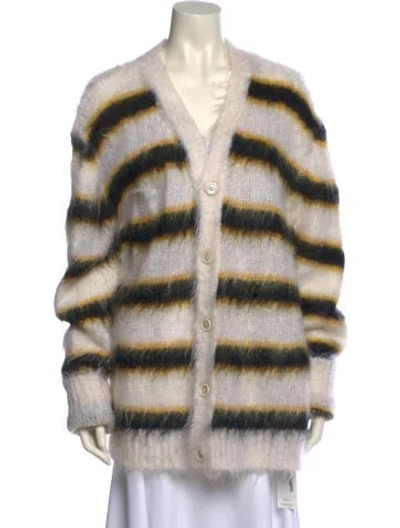 Pre-owned Marni Mohair Striped Sweater In White