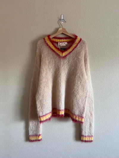 Pre-owned Marni Mohair V-neck Sweater In Beige