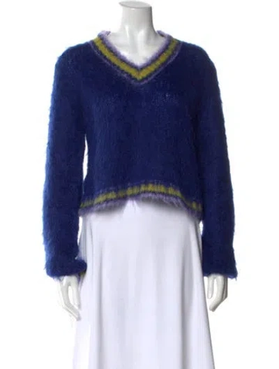 Pre-owned Marni Mohair V-neck Sweater In Blue