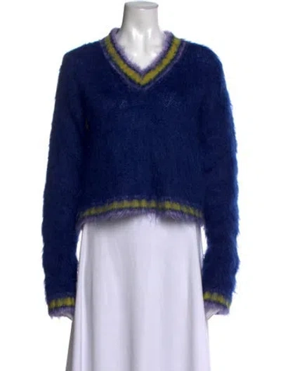 Pre-owned Marni Mohair V-neck Sweater In Blue