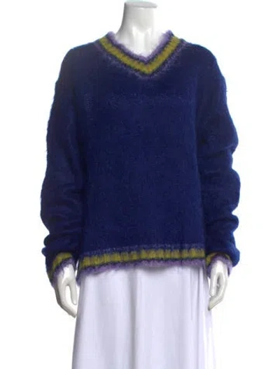 Pre-owned Marni Mohair V-neck Sweater In Blue
