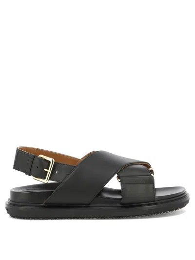 Marni Monochromatic Black Leather Sandals For Women